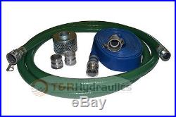 2 Green FCAM x MP Water Suction Hose Trash Pump Complete Kit with50' Blue Dis