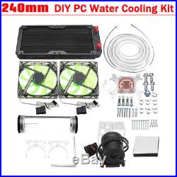 240mm PC Liquid Water Cooling Kit Radiator CPU Block +2 Fan Pump Reservoir Tube