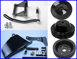 Complete SB Chevy 327 350 Black Steel V-Belt 2 Groove Long Water Pump Pulley Kit