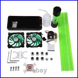 PC Water Cooling Kit 240mm Radiator 200mm Reservoir Pump CPU Block Green LED Fan