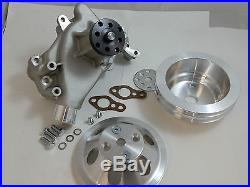 SB Chevy SBC Aluminum Long Water Pump & Aluminum Pulley Kit With Bolts & Gaskets