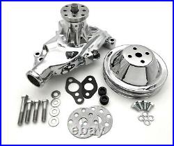 SB Chevy Water Pump Short SBC 305 327 350 383 400 V8 Pulley Kit 2 Grooves CHROME