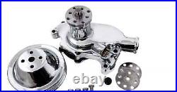 SB Chevy Water Pump Short SBC 350 V8 High Volume CHROME Pulley Kit 2 Grooves