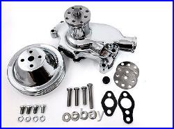 SB Chevy Water Pump Short SBC 350 V8 High Volume CHROME Pulley Kit 2 Grooves