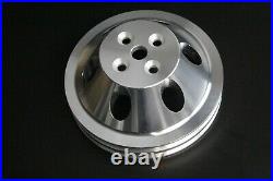 SBC Small Block Chevy Aluminum 2 Groove Long Water Pump Pulley Kit 327 350 400