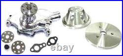 Small Block Chevy CHROME Short Alum Water Pump + 1 Groove Crankshaft Pulley Kit