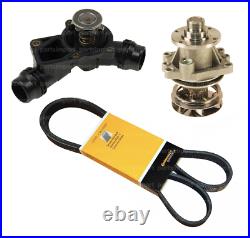 Thermostat Assembly + Water Pump with Gasket + Drive Belt Kit for BMW E46 E39